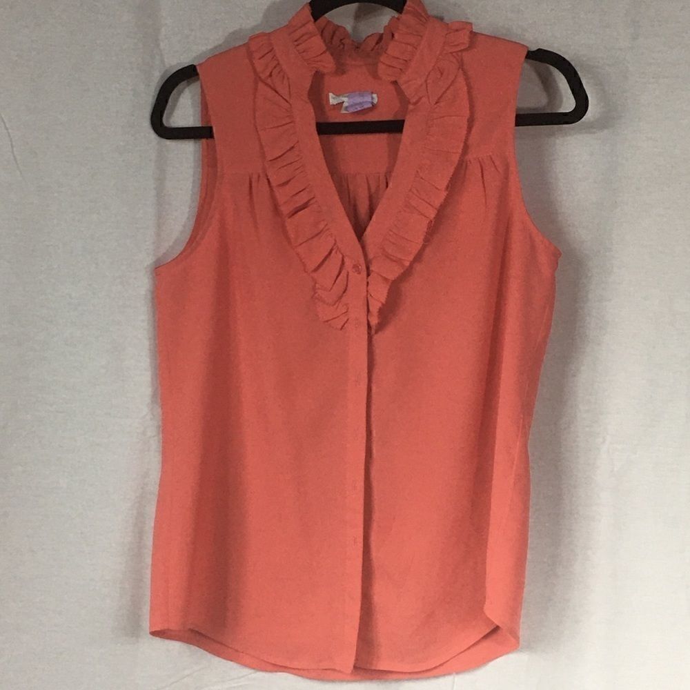 New York Company Small orange peach ruffle sleeveless button top tank 100% poly
